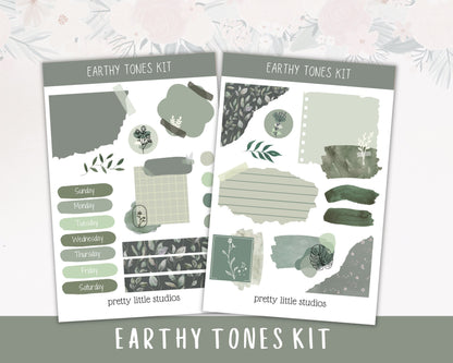 Earthy Tones Mini Kit - Bullet Journal Sticker Kit - Planner Stickers Kit - Green Stickers