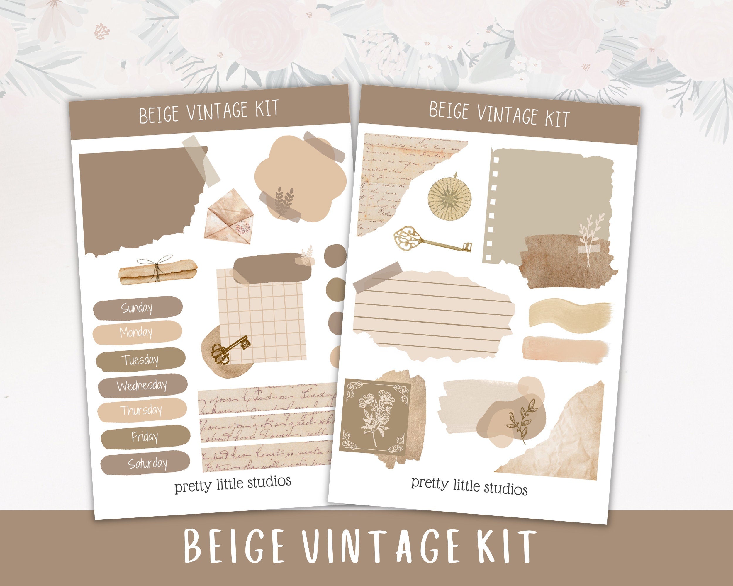 Sticker Notes Beige Beige Vintage Mini Kit - Bullet Journal Sticker Kit - Planner Stickers ...