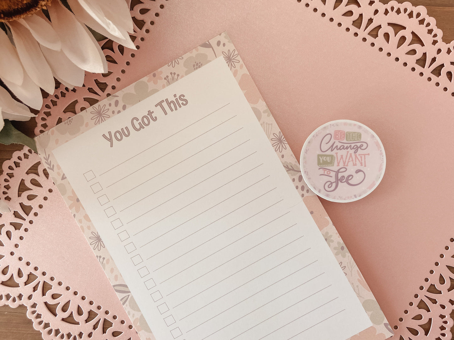 To Do List Notepad - To Do List Lined Notepad - Check Box List - Pink Floral To Do List