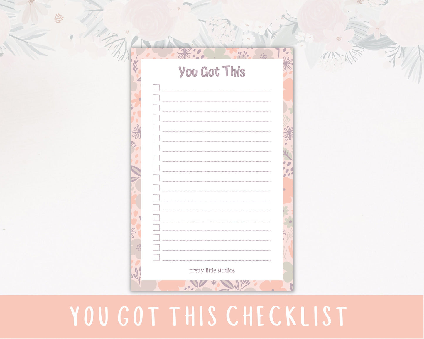 To Do List Notepad - To Do List Lined Notepad - Check Box List - Pink Floral To Do List