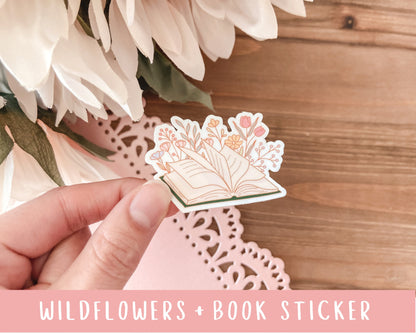 Open Book Floral Sticker - Book Sticker - Book And Flowers - Bookish Sticker - Weatherproof Die-cut Sticker