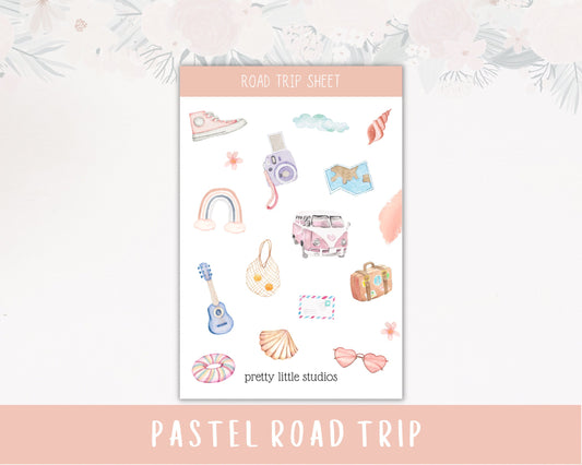 Pastel Road Trip Summer Decorative Stickers - Bullet Journal Stickers - Planner Stickers - Road Trip Stickers - Pastel Pink Deco Stickers