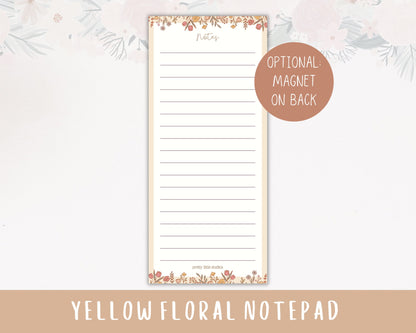 Yellow Floral Notepad - Lined Notepad - Grocery List - To Do List