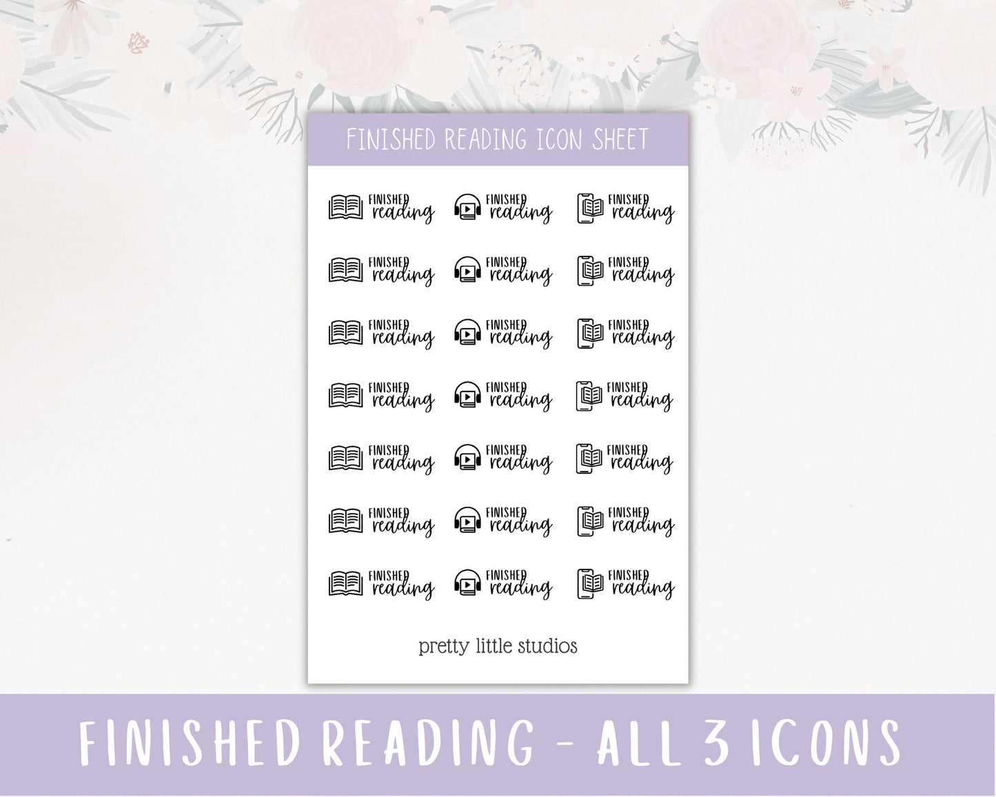 Finished Reading Icon Sticker Sheet - Reading Journal Stickers - Audiobook Stickers -Ebook Stickers - Finished Book Stickers