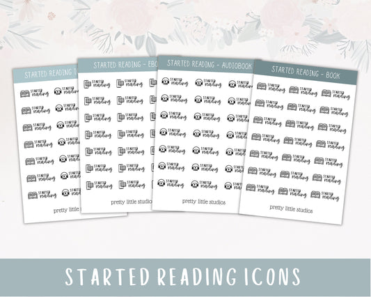 Started Reading Icon Sticker Sheet - Reading Journal Stickers - Audiobook Stickers -Ebook Stickers - Book Tracking Stickers