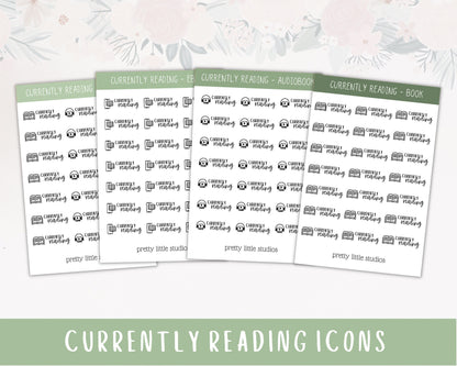 Currently Reading Icon Sticker Sheet - Reading Journal Stickers - Audiobook Stickers -Ebook Stickers - Current Read Stickers